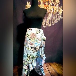 Light blue floral wrap around skirt